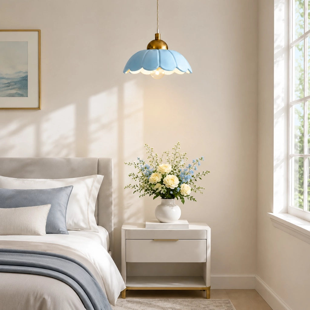 Lampa wisząca ceramiczny klosz kwiat