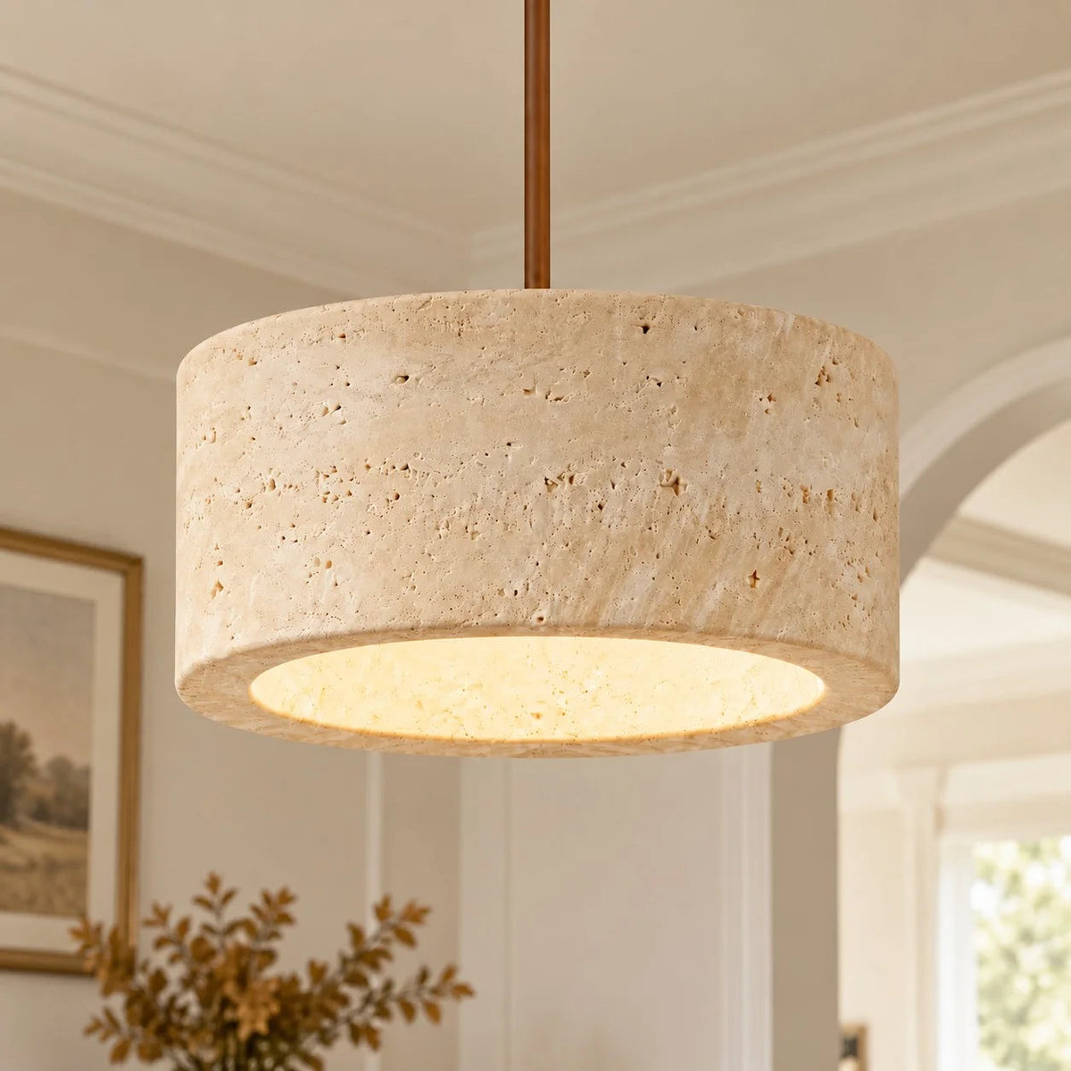 Lampa wisząca cylindryczna trawertyn