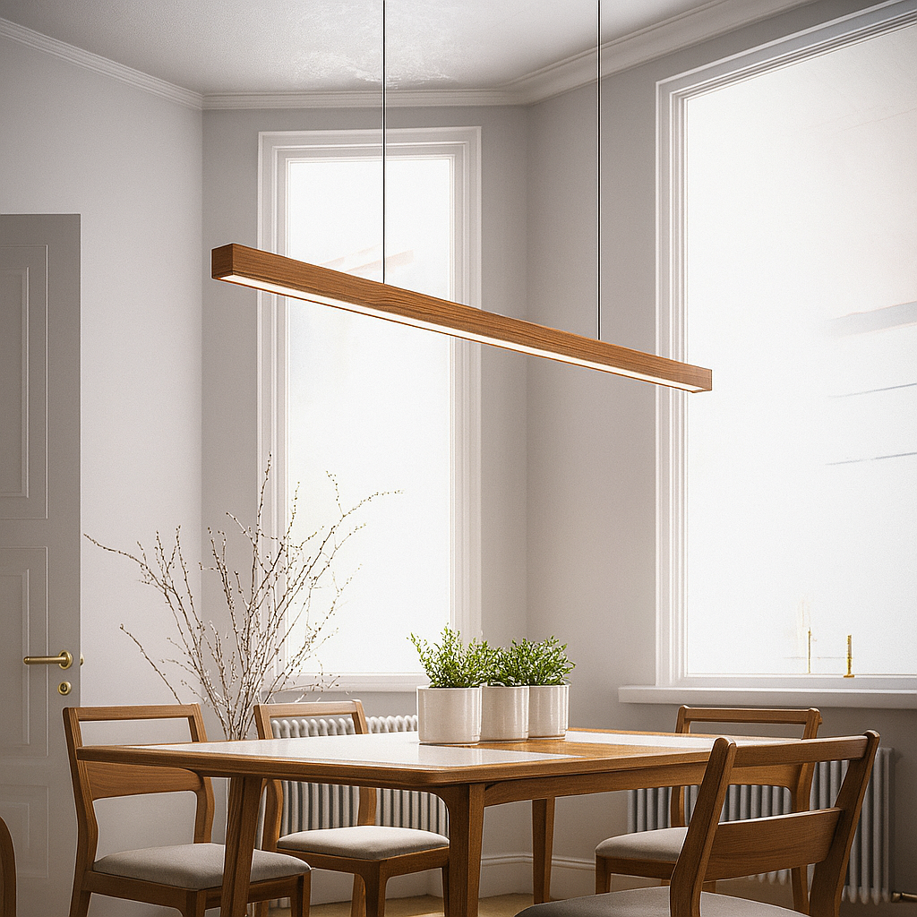 Lampa wisząca drewniana liniowa