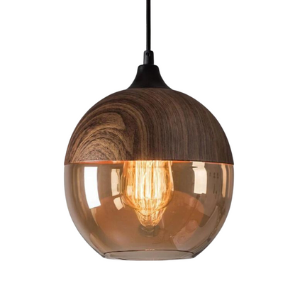 Lampa wisząca drewniano-szklana