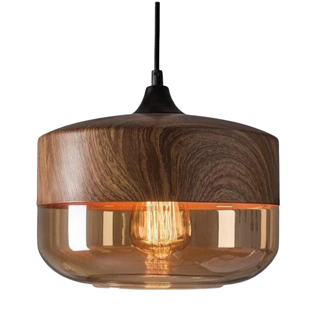 Lampa wisząca drewniano-szklana