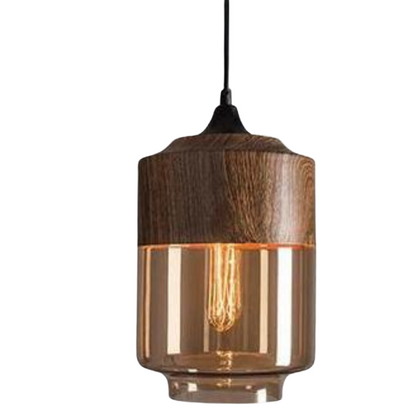 Lampa wisząca drewniano-szklana