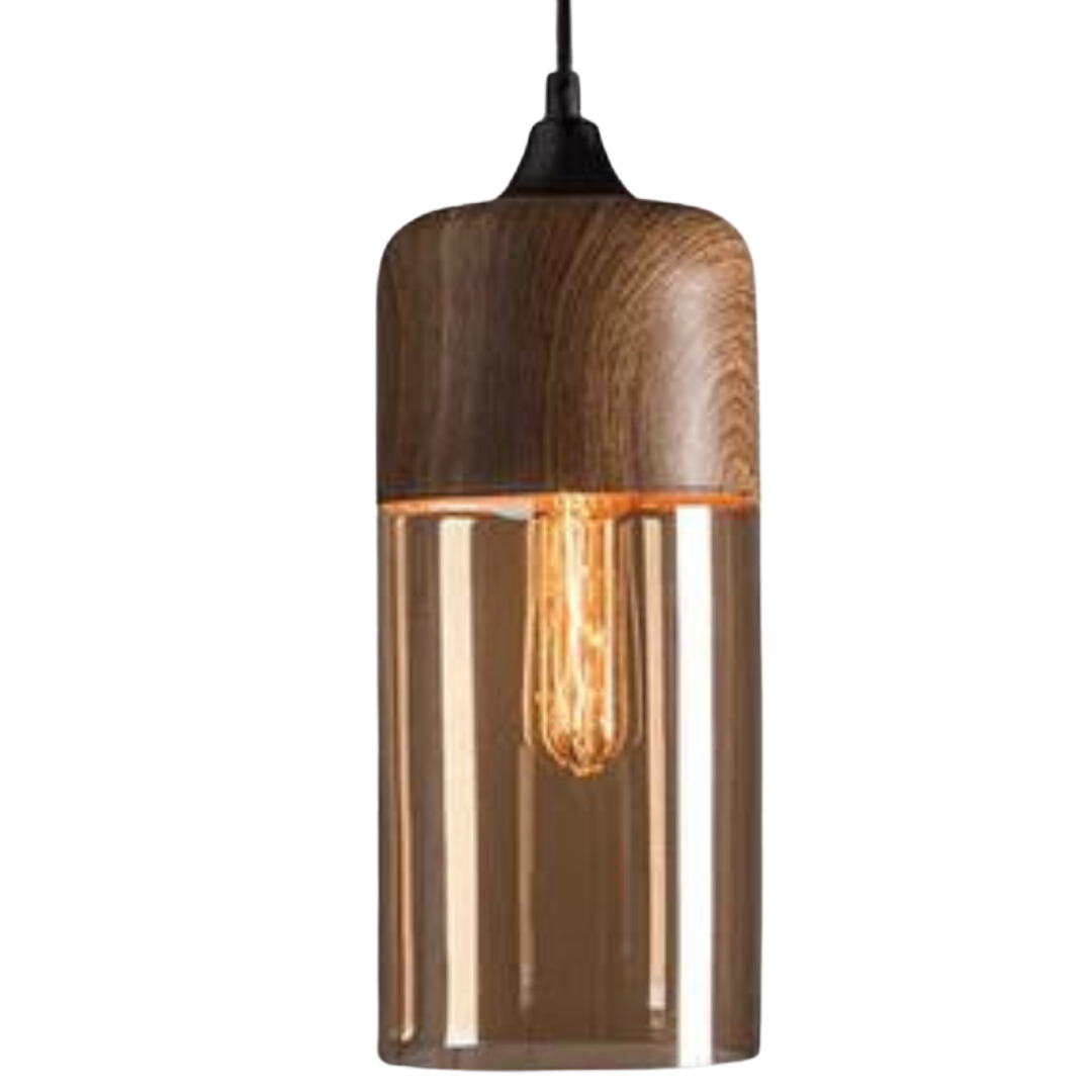 Lampa wisząca drewniano-szklana