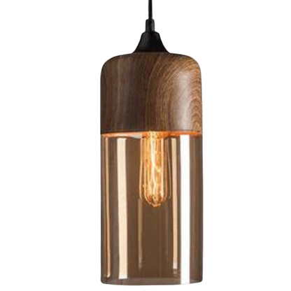 Lampa wisząca drewniano-szklana