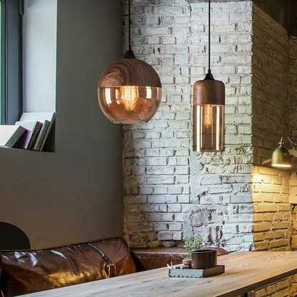 Lampa wisząca drewniano-szklana