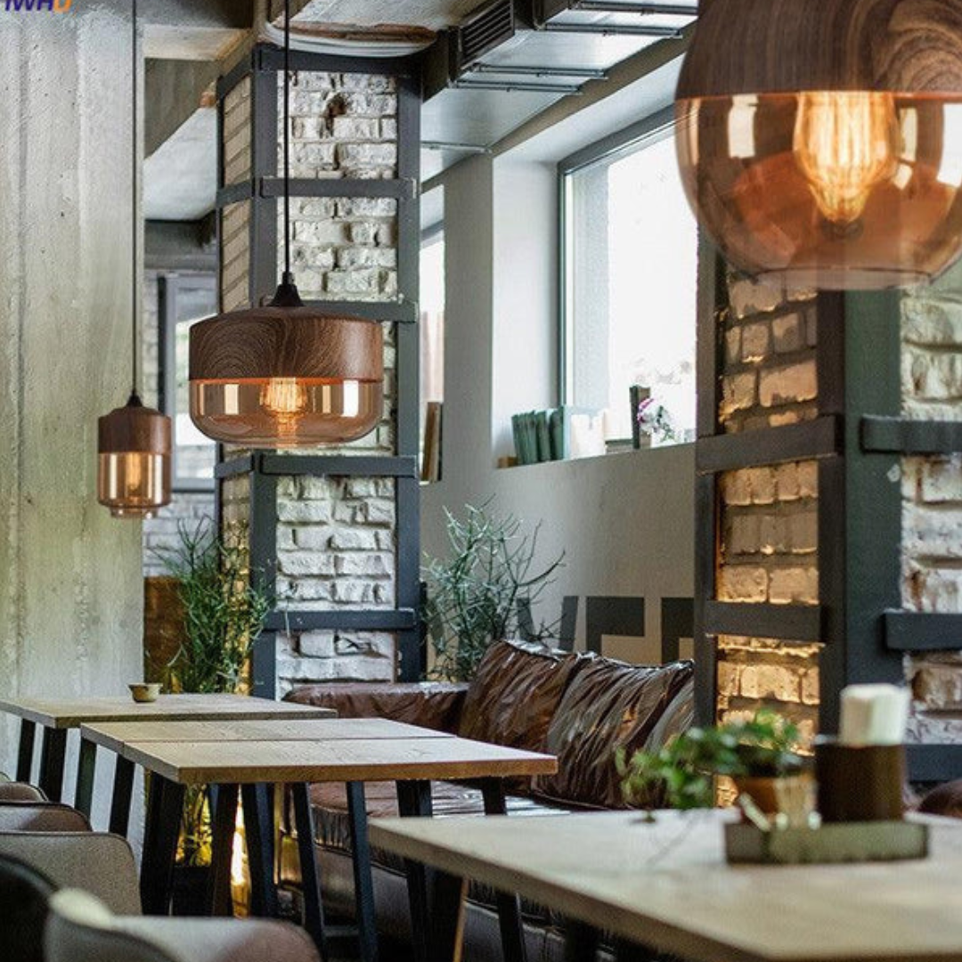 Lampa wisząca drewniano-szklana