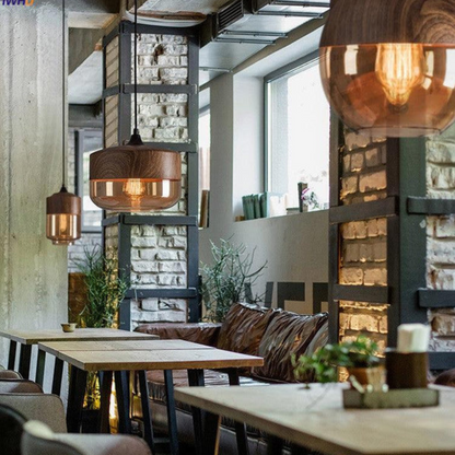 Lampa wisząca drewniano-szklana