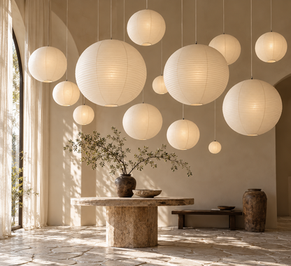 Paper sphere pendant lamp