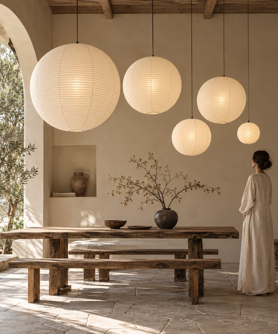 Paper sphere pendant lamp
