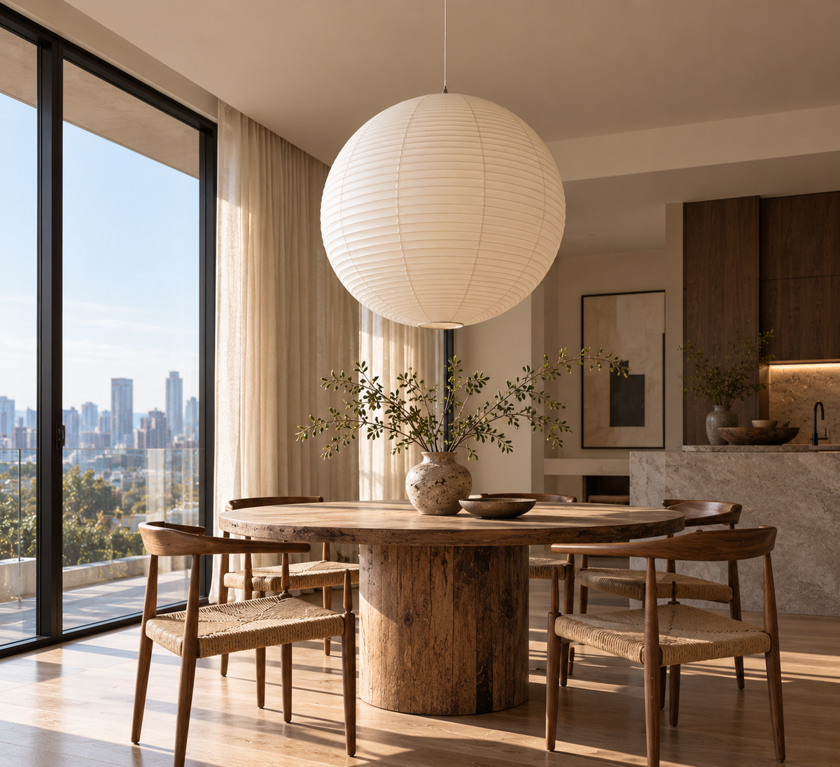 Paper sphere pendant lamp