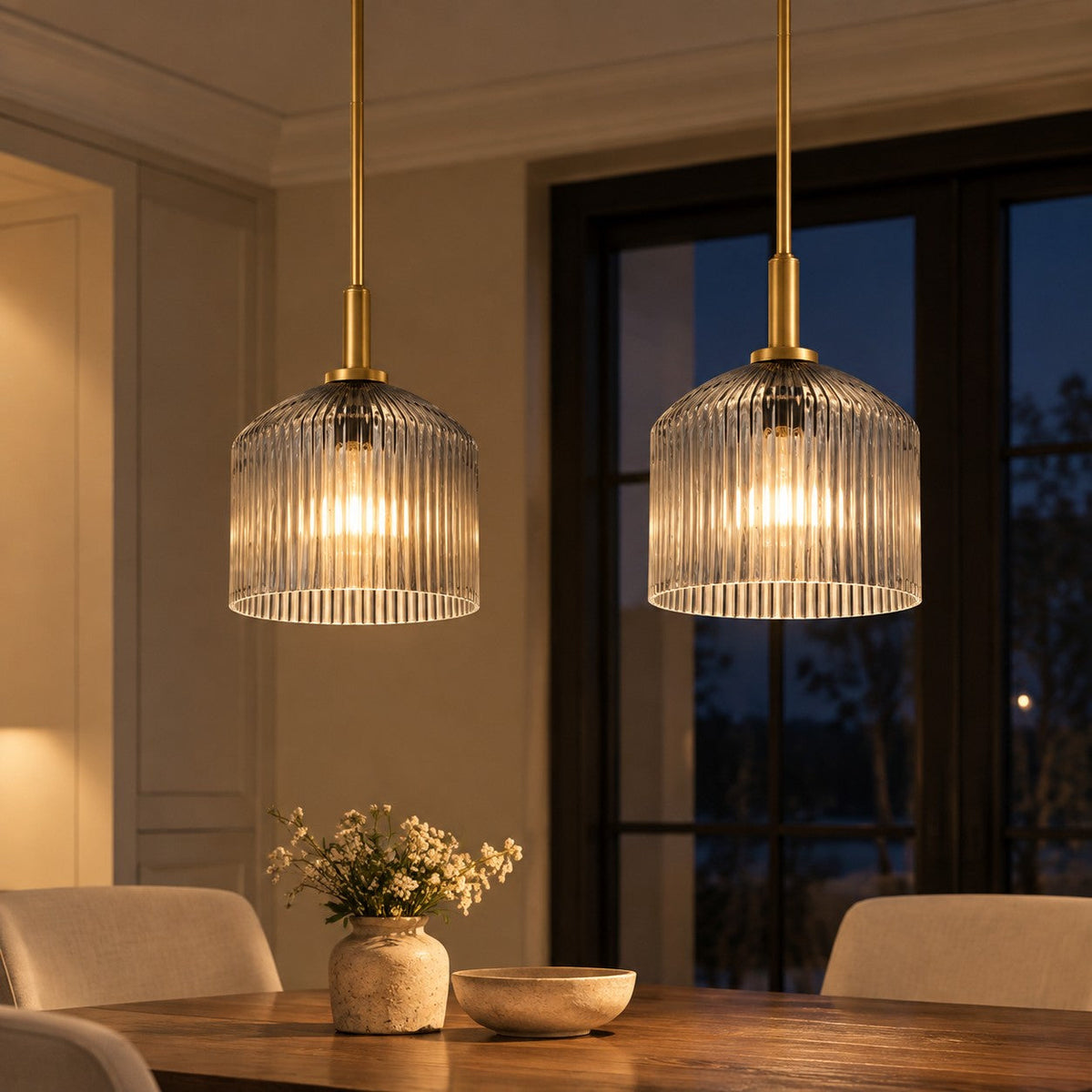 Lampe suspendue en verre cannelé