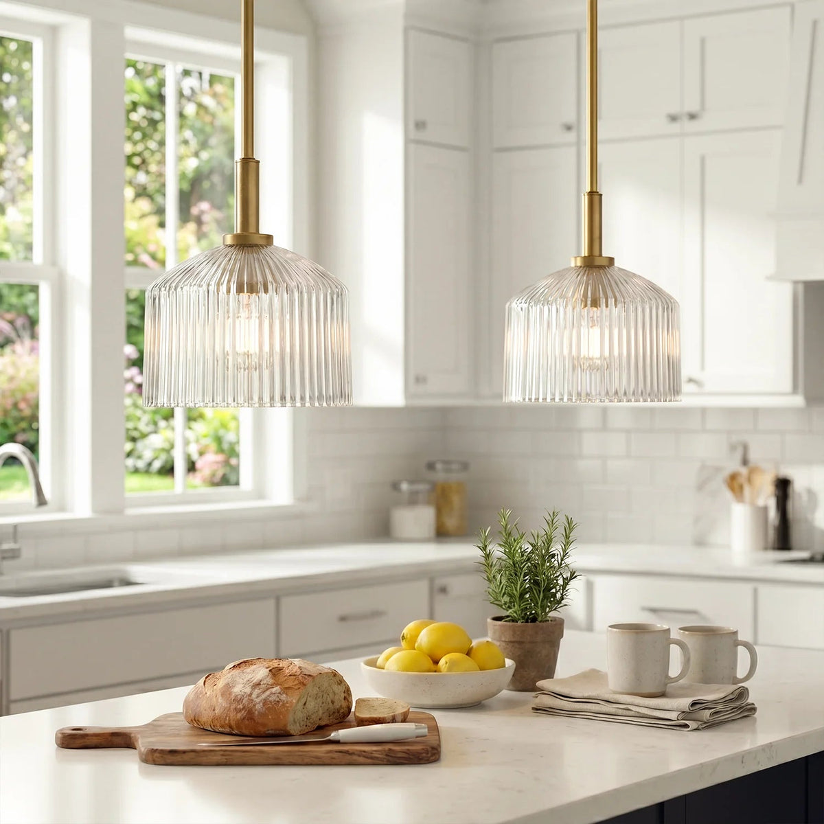 Lampe suspendue en verre cannelé