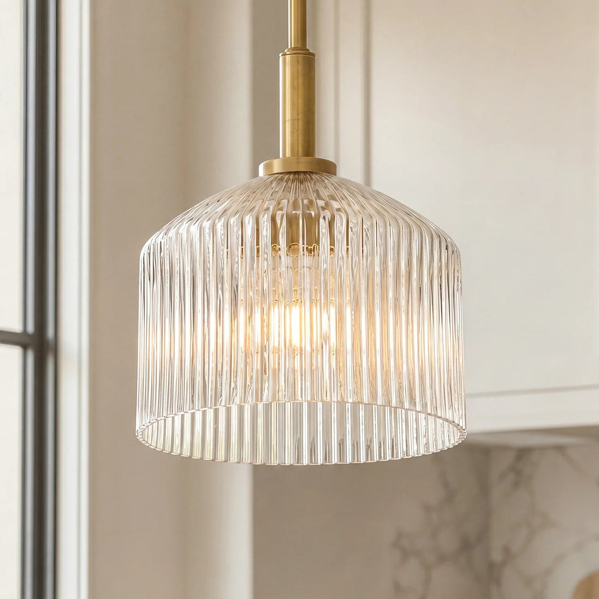 Lampe suspendue en verre cannelé