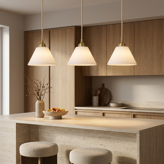 Lampe suspendue conique en albâtre