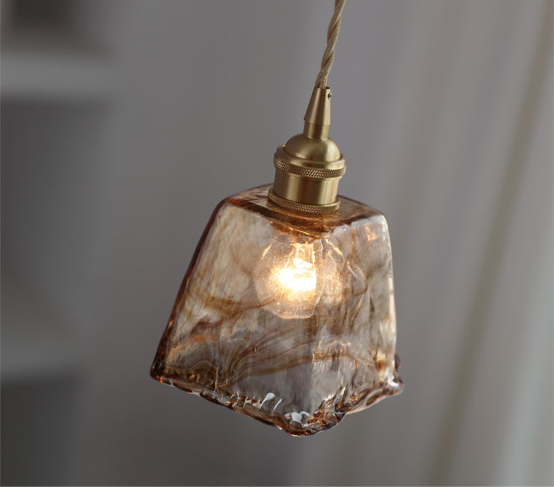 Lampa wisząca szklana bursztynowa