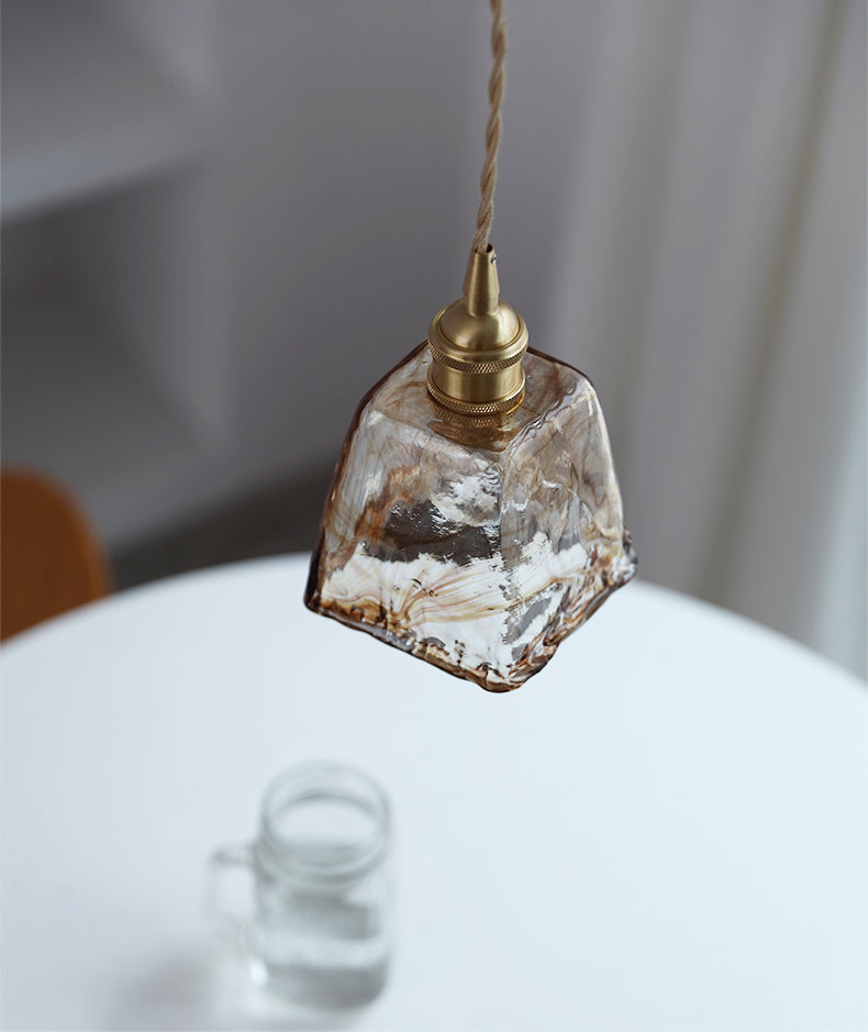 Lampa wisząca szklana bursztynowa