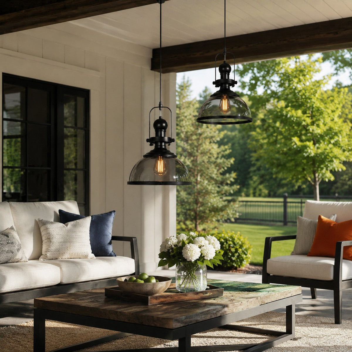 Pendant light with glass shade