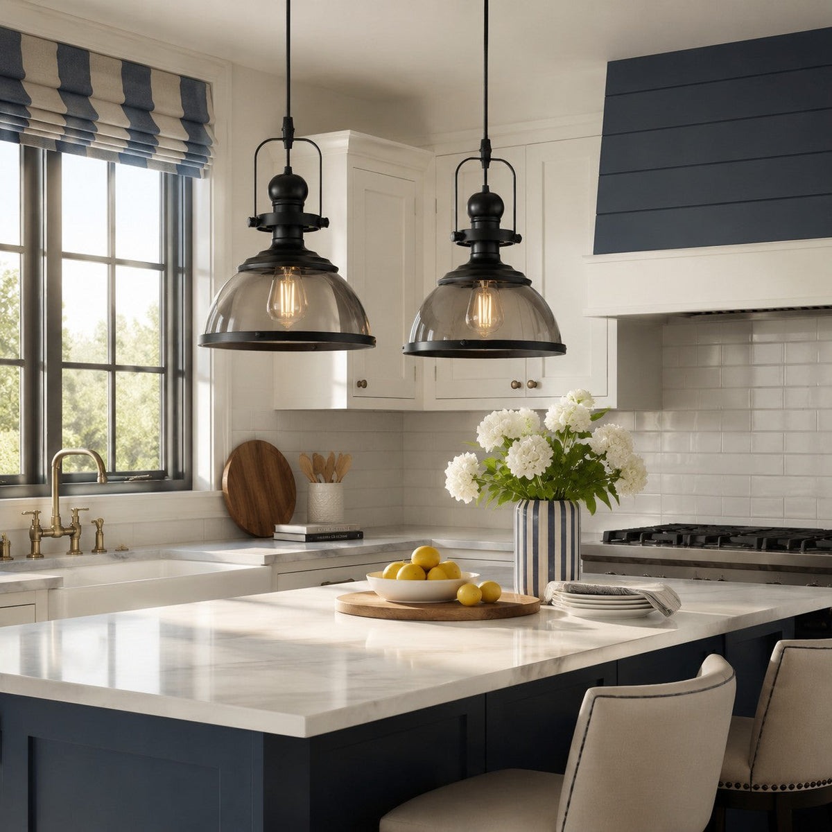 Pendant light with glass shade