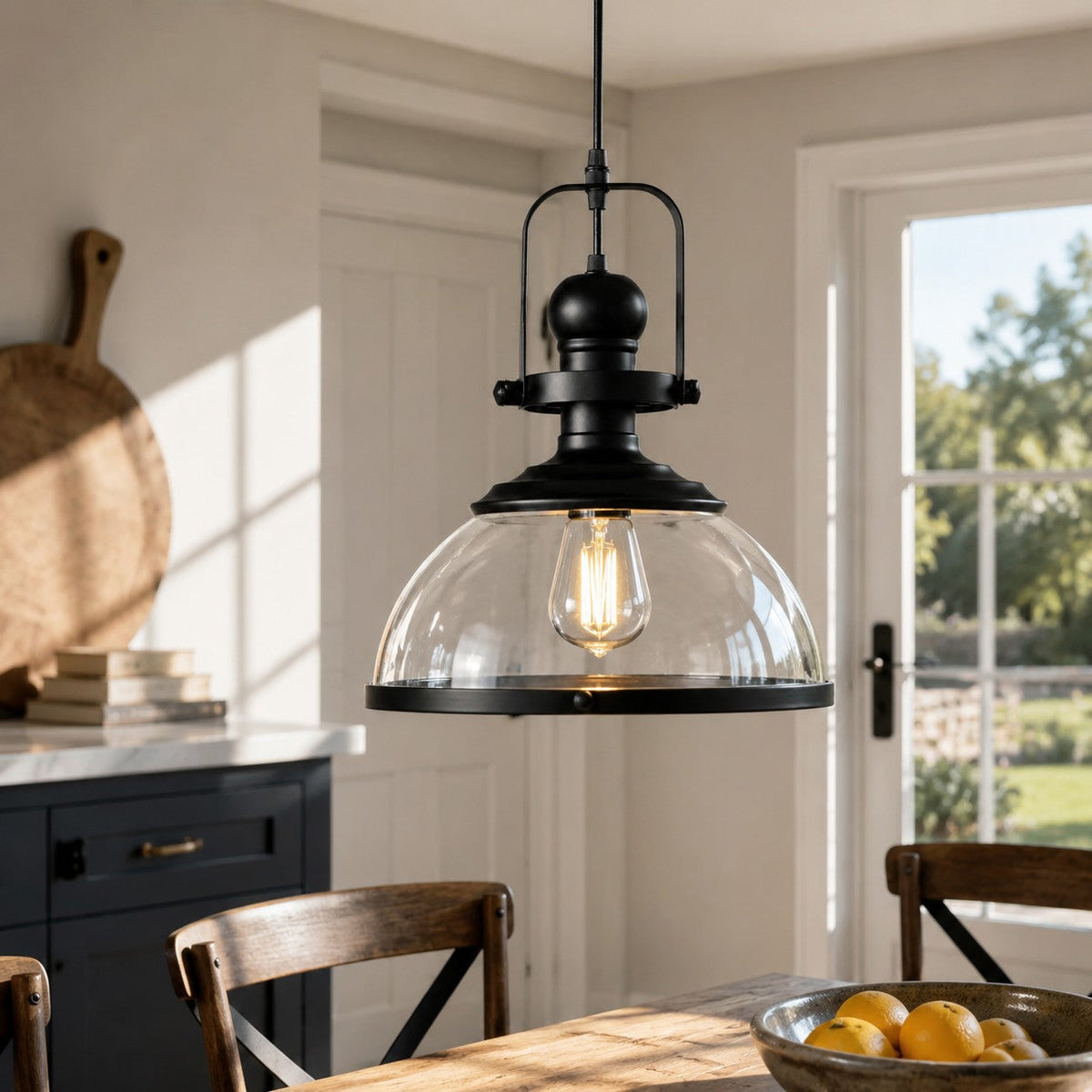 Pendant light with glass shade