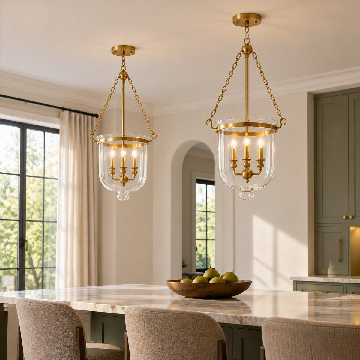 Pendant light with glass shade