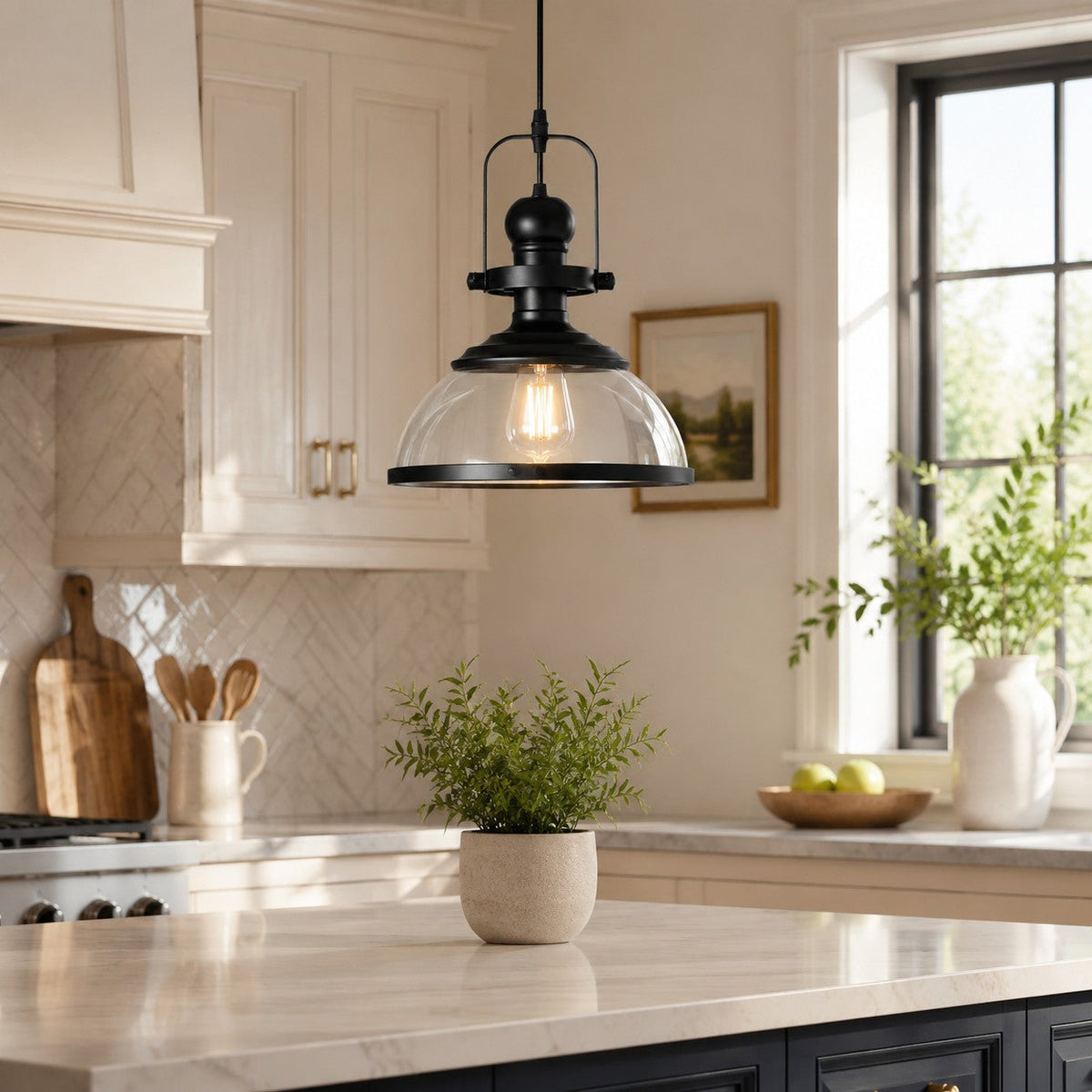 Pendant light with glass shade