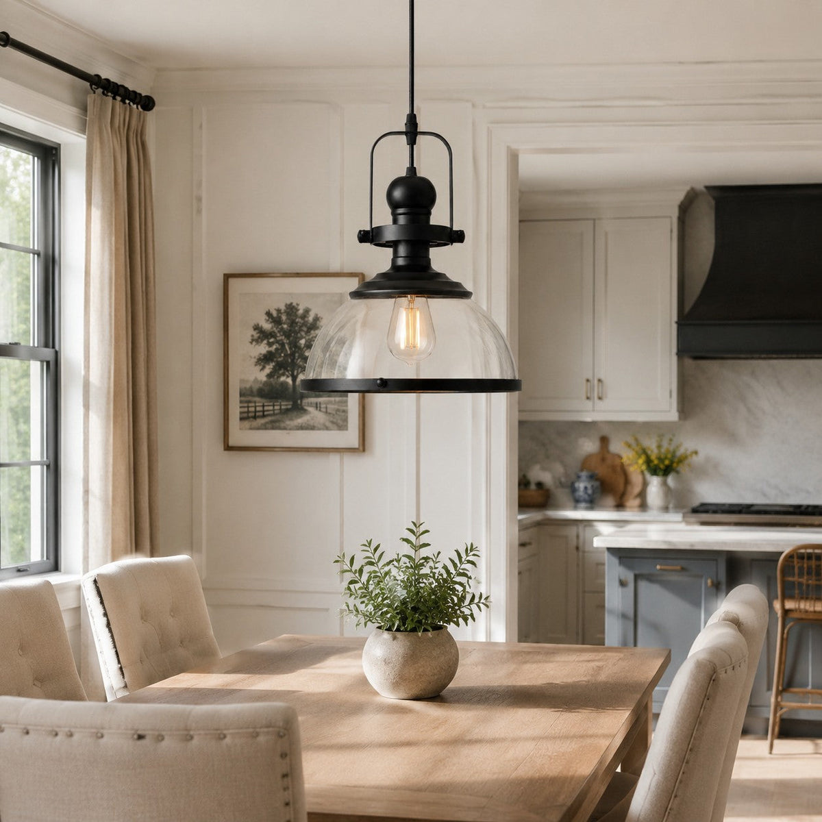 Pendant light with glass shade