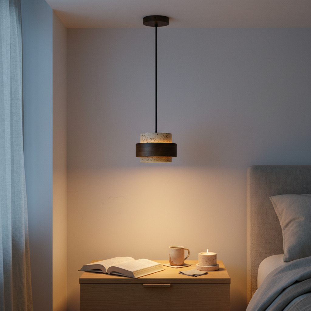 Lampa wisząca trawertyn i orzech