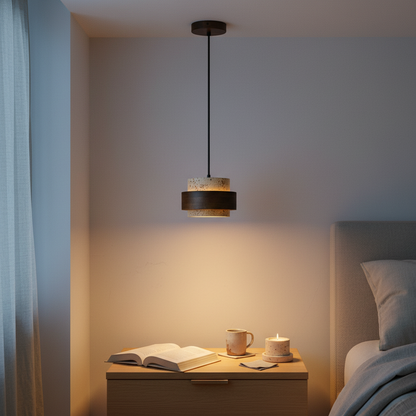 Lampa wisząca trawertyn i orzech