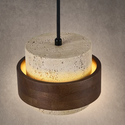 Lampa wisząca trawertyn i orzech