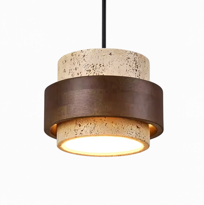 Lampa wisząca trawertyn i orzech