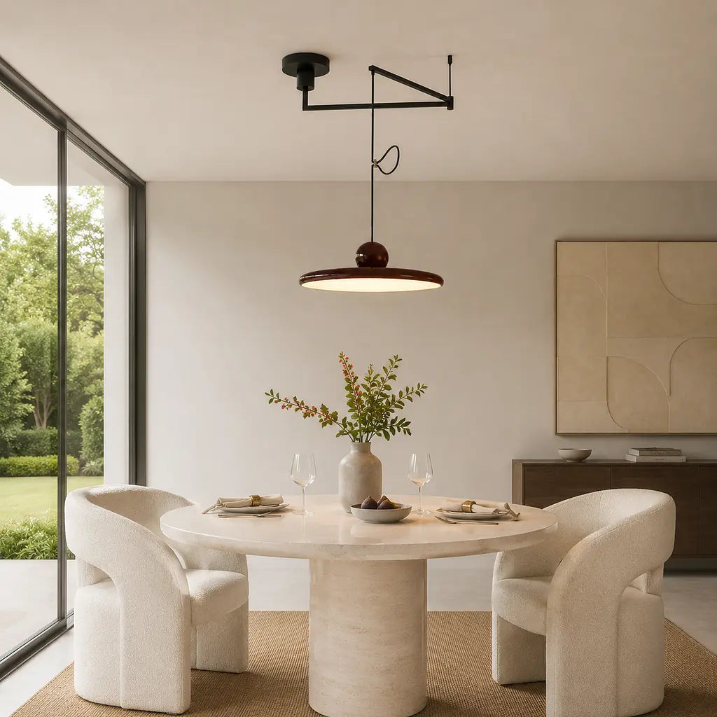 Pendant light with a shade and counterweight