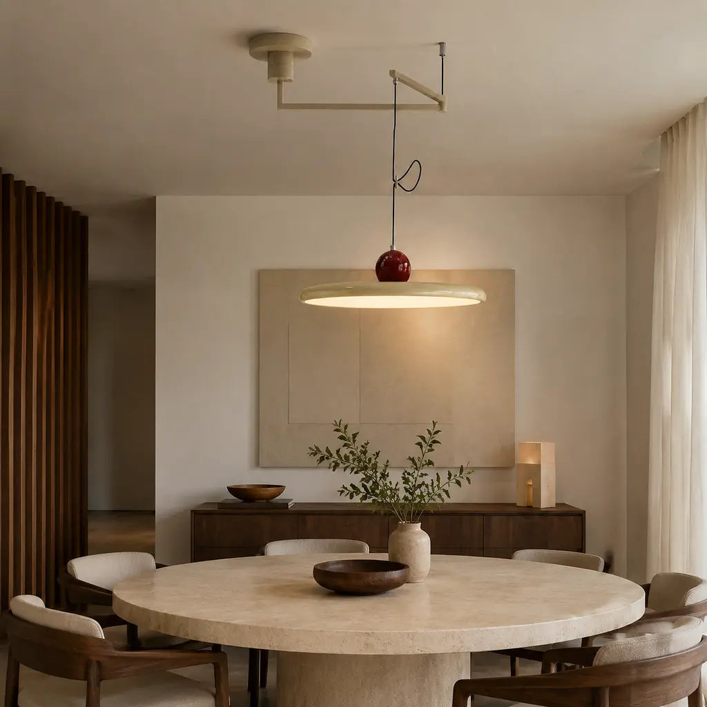 Pendant light with a shade and counterweight