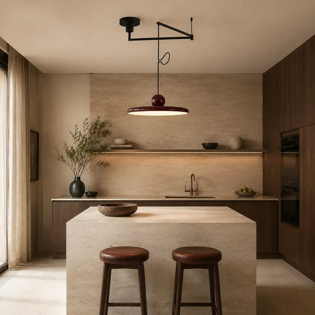 Pendant light with a shade and counterweight