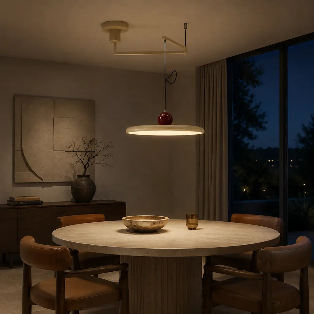 Pendant light with a shade and counterweight
