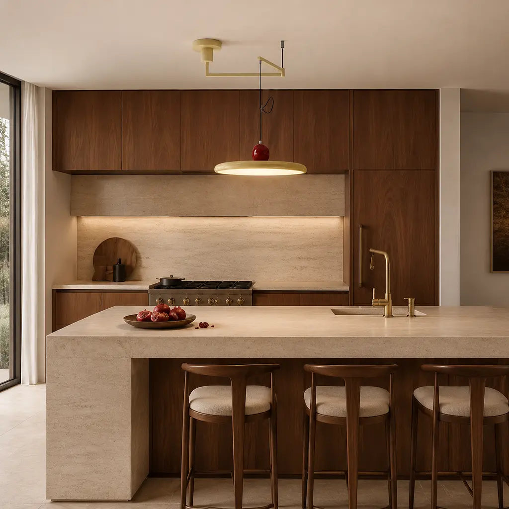 Pendant light with a shade and counterweight