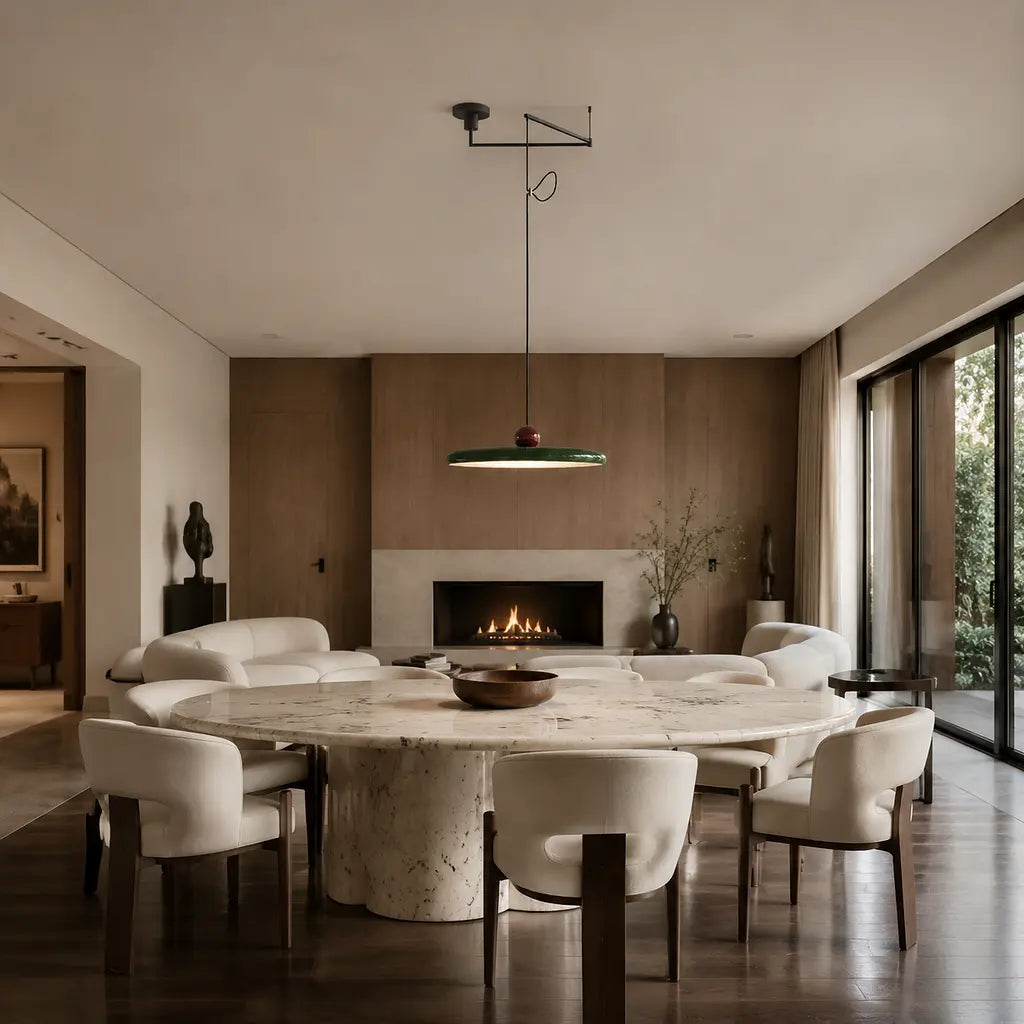 Pendant light with a shade and counterweight