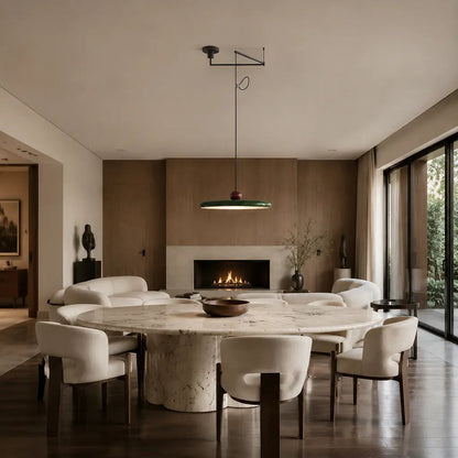 Pendant light with a shade and counterweight