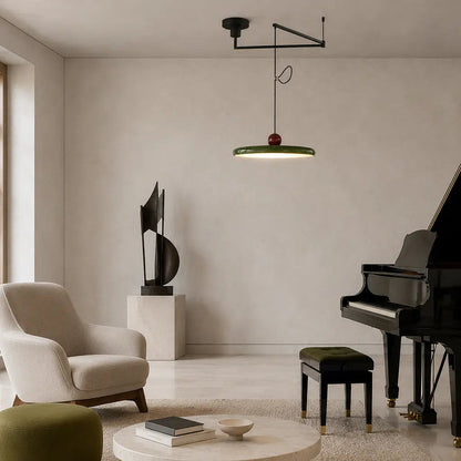 Pendant light with a shade and counterweight