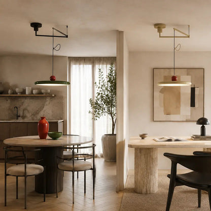 Pendant light with a shade and counterweight