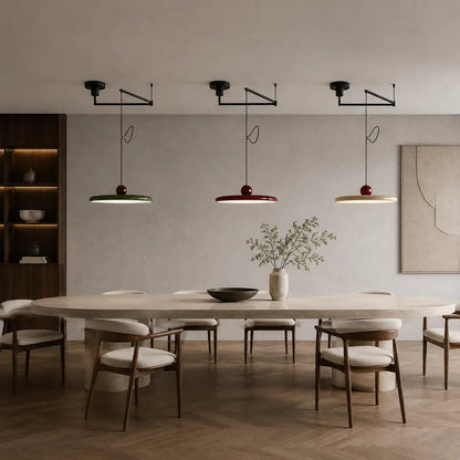 Pendant light with a shade and counterweight