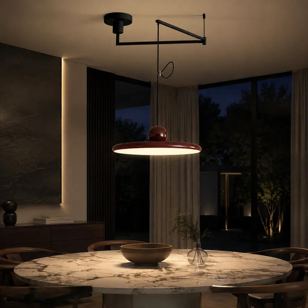 Pendant light with a shade and counterweight