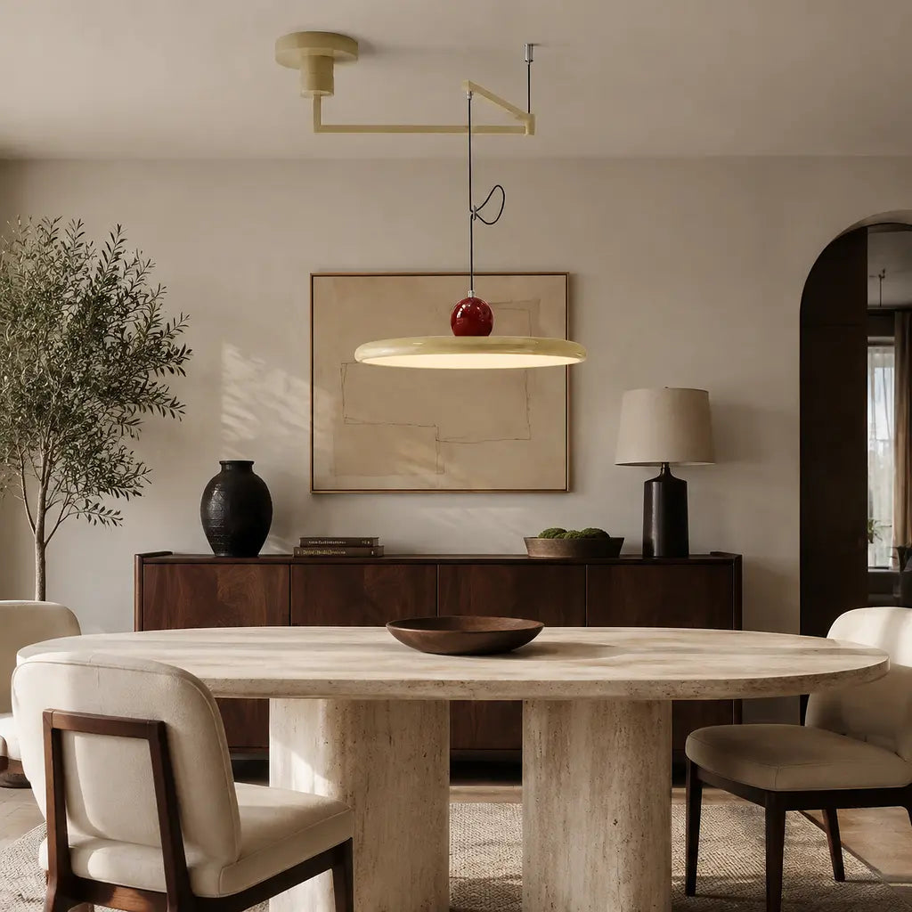 Pendant light with a shade and counterweight