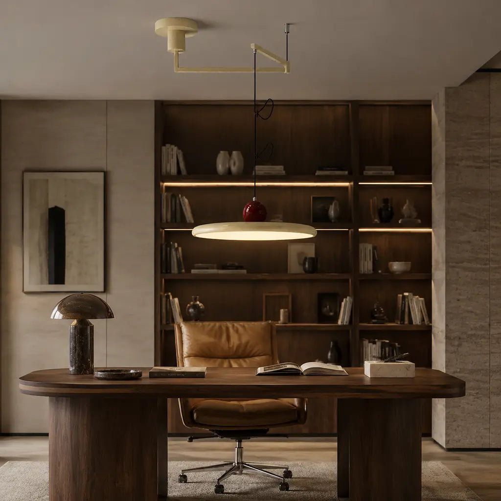 Pendant light with a shade and counterweight