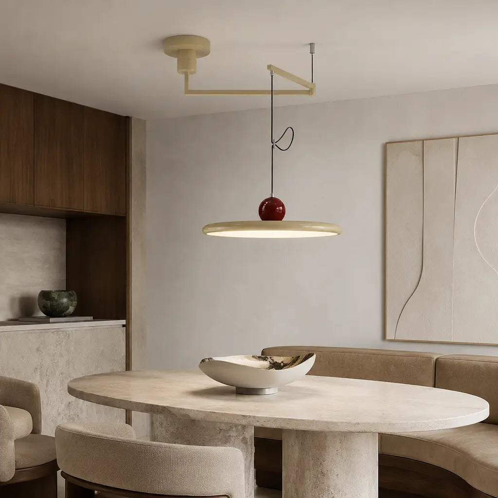 Pendant light with a shade and counterweight