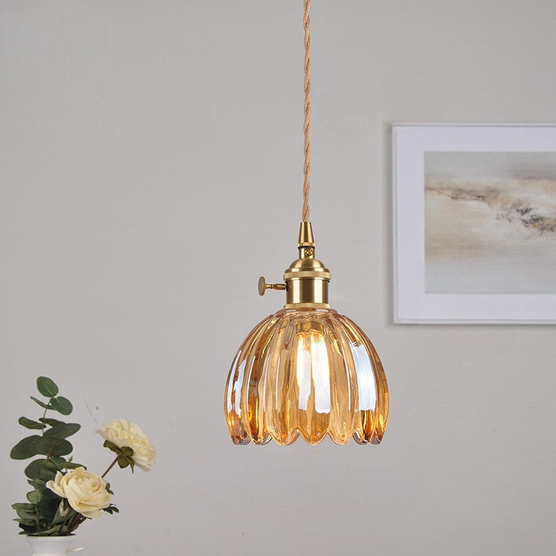 Lampe suspendue à abat-jour cannelé