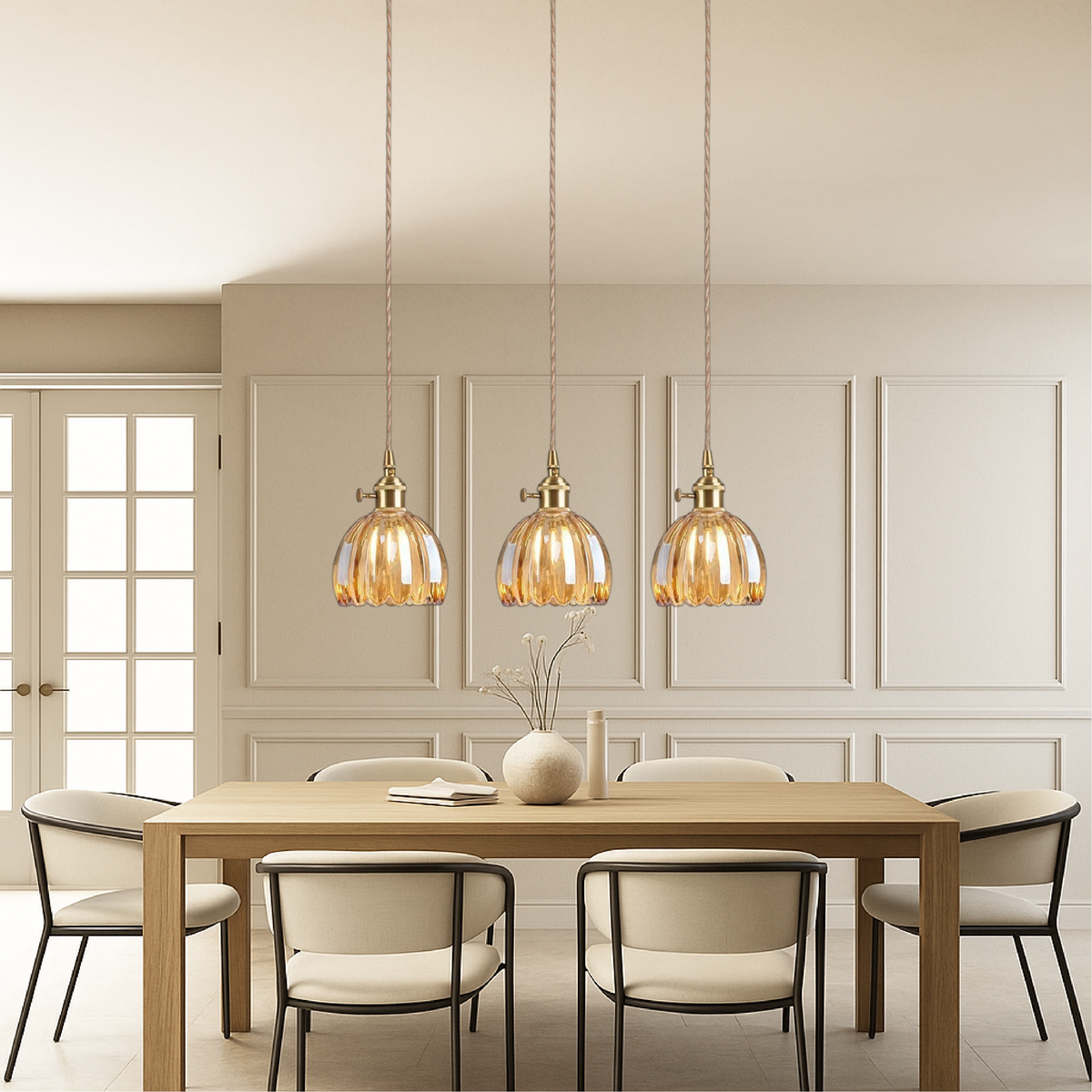 Lampe suspendue à abat-jour cannelé