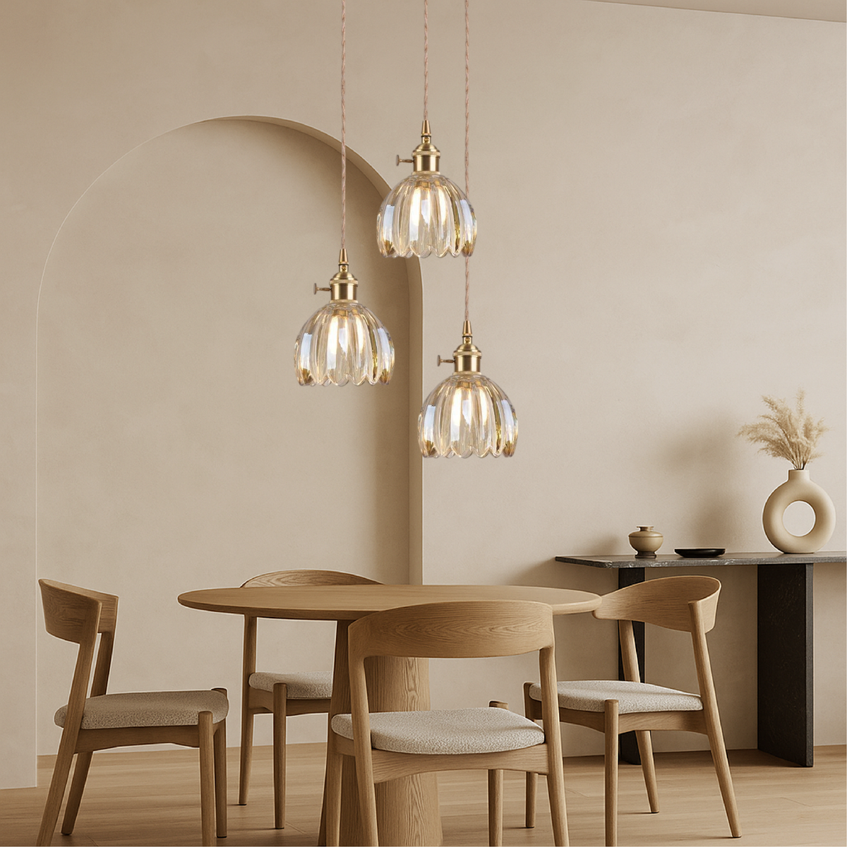 Lampe suspendue à abat-jour cannelé