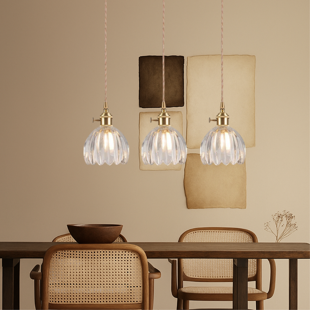 Lampe suspendue à abat-jour cannelé