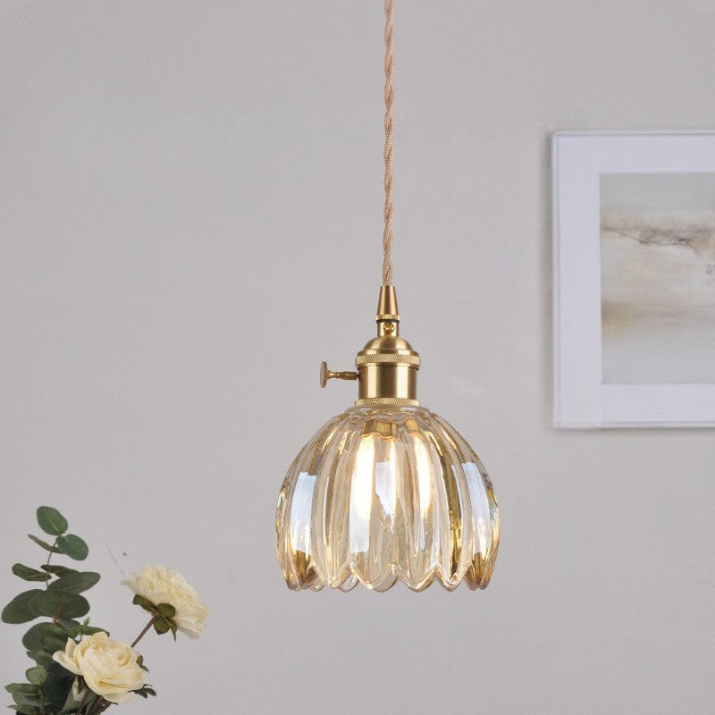 Lampe suspendue à abat-jour cannelé