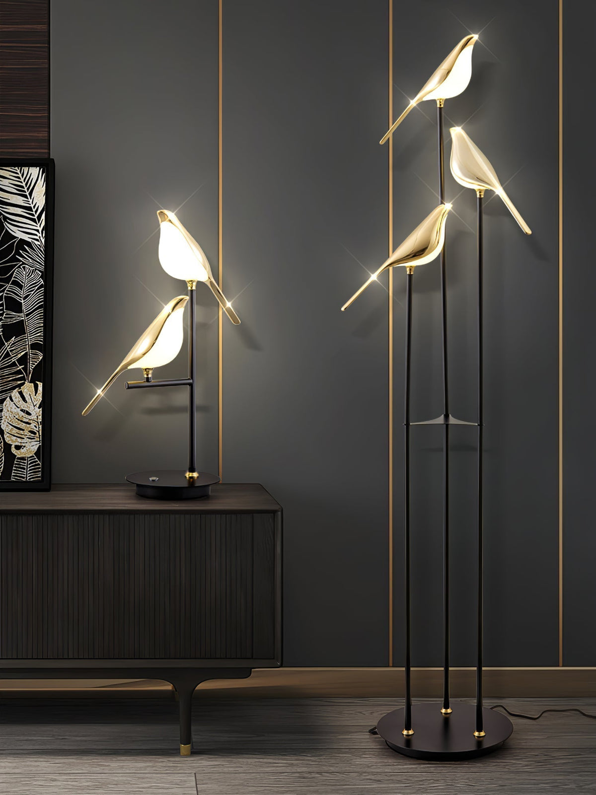 Floor lamp with a bird motif